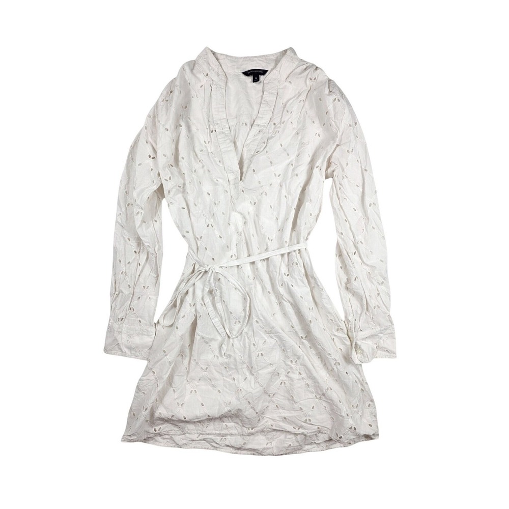 Banana Republic White Lace Belted V Neck Long Sleeved Eyelet Dress Womens Medium
